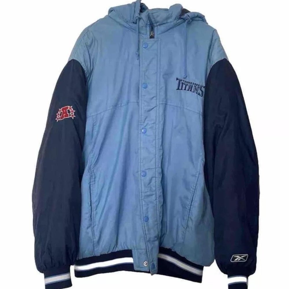 Tennessee Titans Men’s Hooded Jacket Size XL NFL Blue Reebok Full/Zip Buttons